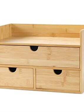 Bamboo Desk Organizer 3 Drawer Storage Shelf Office Makeup Bathroom Organizer